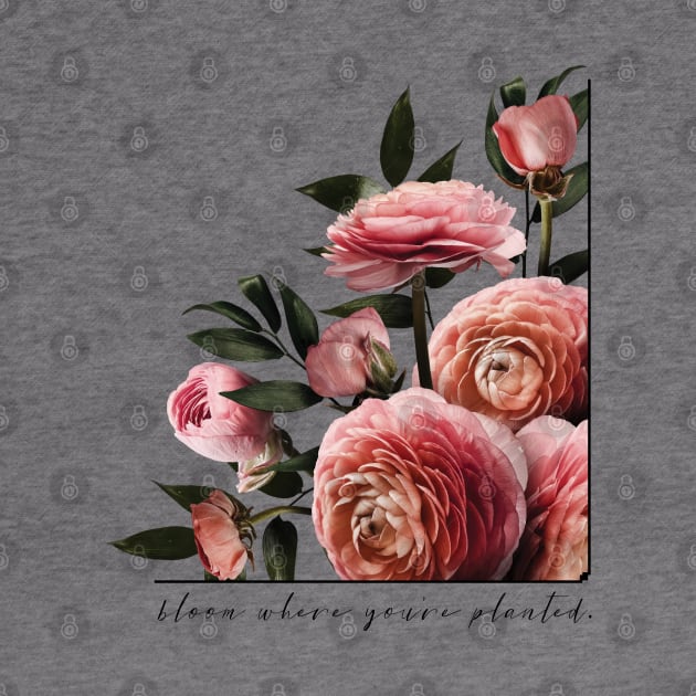 Bloom Where You're Planted Bold Pink Floral by figandlilyco